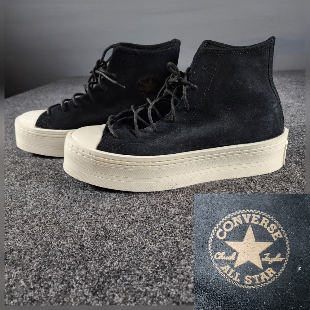 Converse All Star Chuck Taylor Platform Sole Suede Upper Black Sneakers Size‎ 10